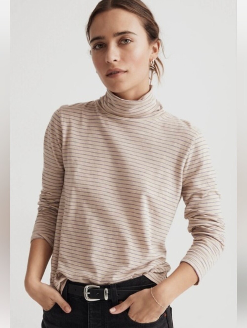 MADEWELL Whisper Cotton Striped Turtleneck Medium